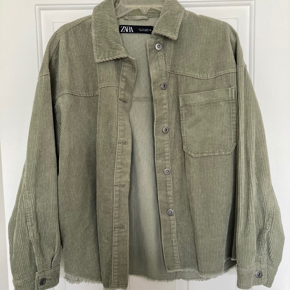 Olive green Zara corduroy shirt jacket
